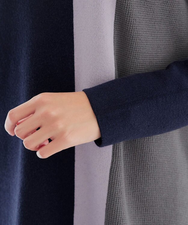 Tiaclasse 配色ワッフル切替ニットチュニック ネイビー