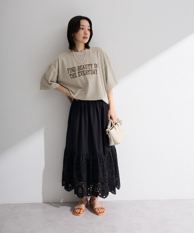 Green Parks ペチ付スカラップ刺しゅうスカート Black