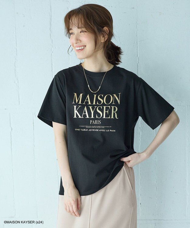 ANY 【MAISON KAYSERコラボ】箔プリントロゴ半袖Tシャツ ブラック×ゴールド