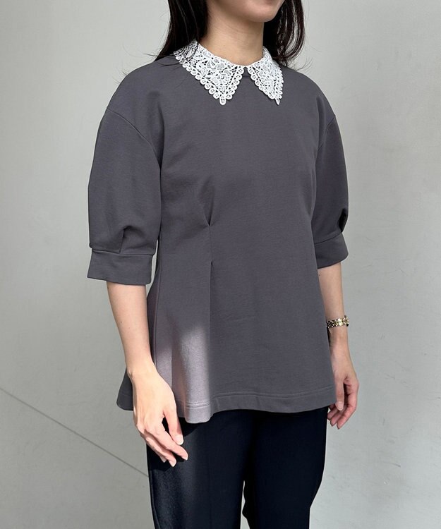 組曲 【2WAY】レース襟フレンチテリーフレア カットソー チャコールグレー系