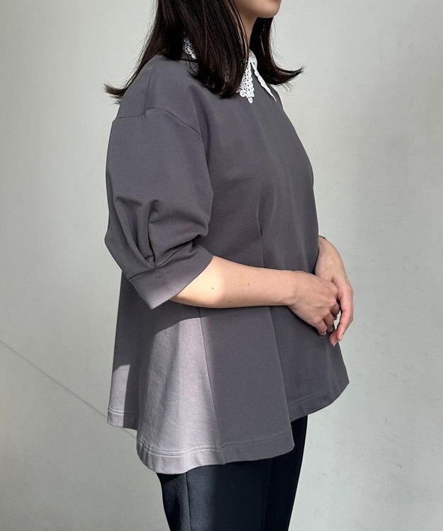 組曲 【2WAY】レース襟フレンチテリーフレア カットソー チャコールグレー系
