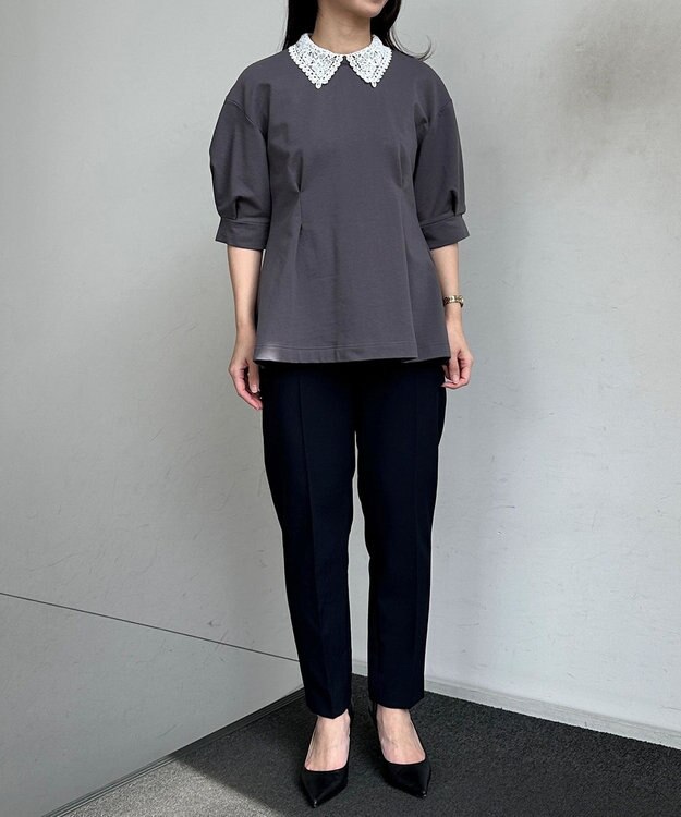 組曲 【2WAY】レース襟フレンチテリーフレア カットソー チャコールグレー系