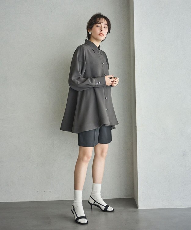 #Newans 【洗濯機可能】Aラインパネルチュニックシャツ チャコール