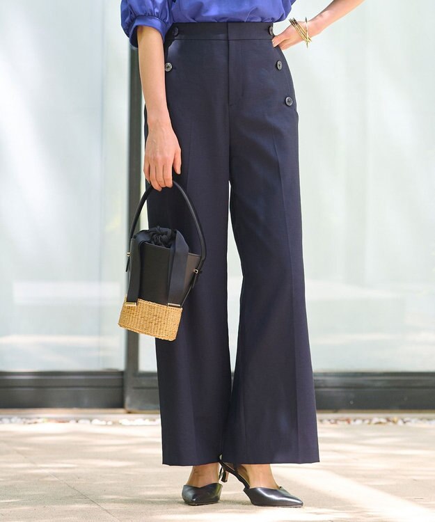 自由区 L 【接触冷感・UVカット・吸水速乾・洗える】シェルタリングドライオックスワイド パンツ ネイビー系