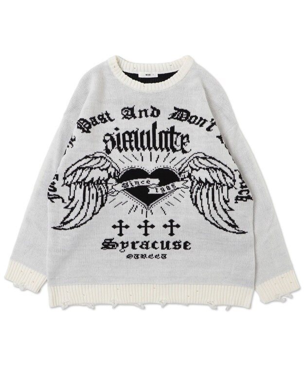 WEGO ウイングハートダメージニット ホワイト