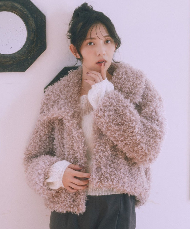 earth music&ecology プードルファーショートブルゾン Pink Beige