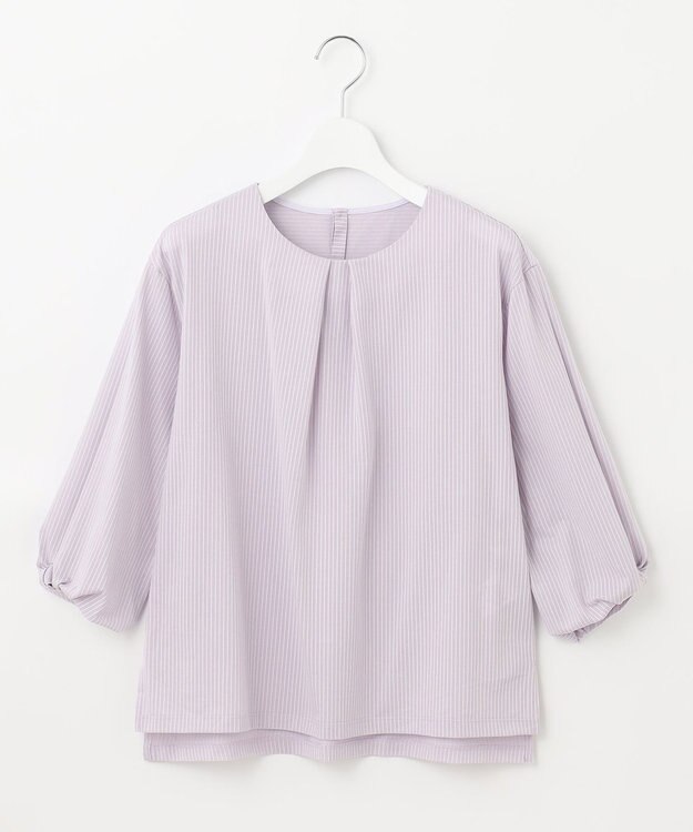 J.PRESS LADIES L ピンストライプジャージー ボリュームスリーブ カットソー ふじ色系1