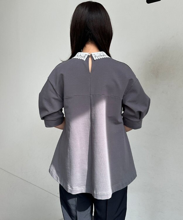 組曲 【2WAY】レース襟フレンチテリーフレア カットソー チャコールグレー系