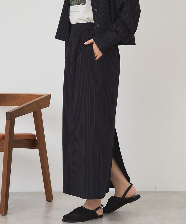 AMERICAN HOLIC 【2点セット・マルチ機能】タイトスカート+ショート丈シャツ Stripe Navy