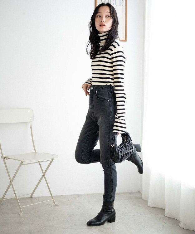 WEGO ハイウエストストレッチスキニーパンツ ブラック