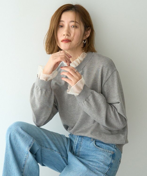 YECCA VECCA 2wayフリルクルーネックニット Gray