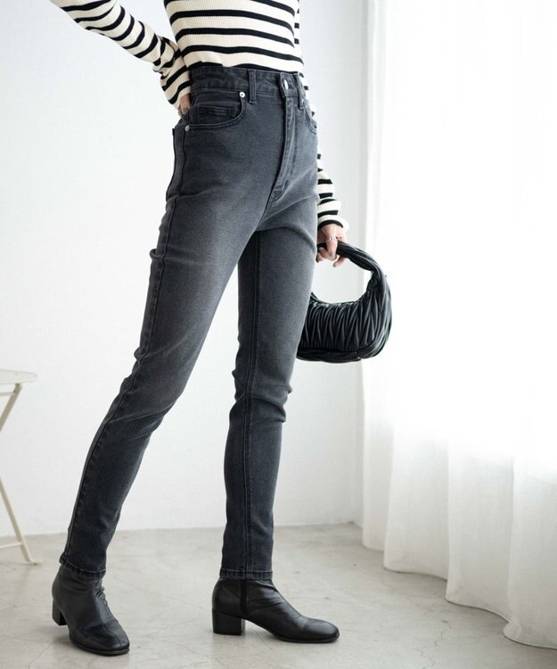 WEGO ハイウエストストレッチスキニーパンツ ブラック