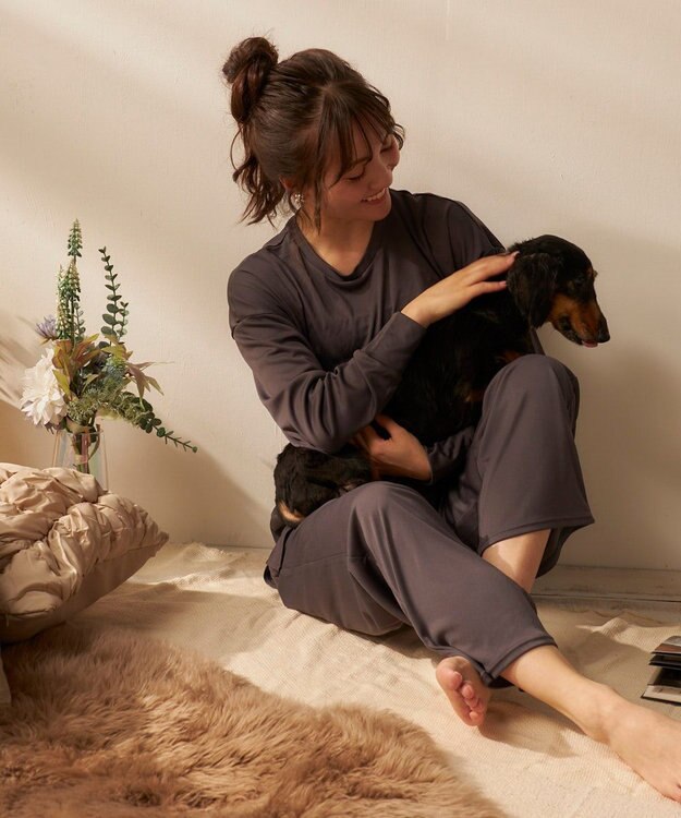 OP／FILA 【FILA】犬や猫の毛がつきにくいルームウェア上下セット/長袖 ダークグレー