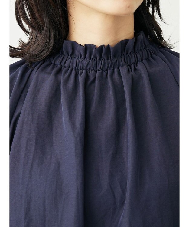 Green Parks スタンドフリルボウタイブラウス Navy