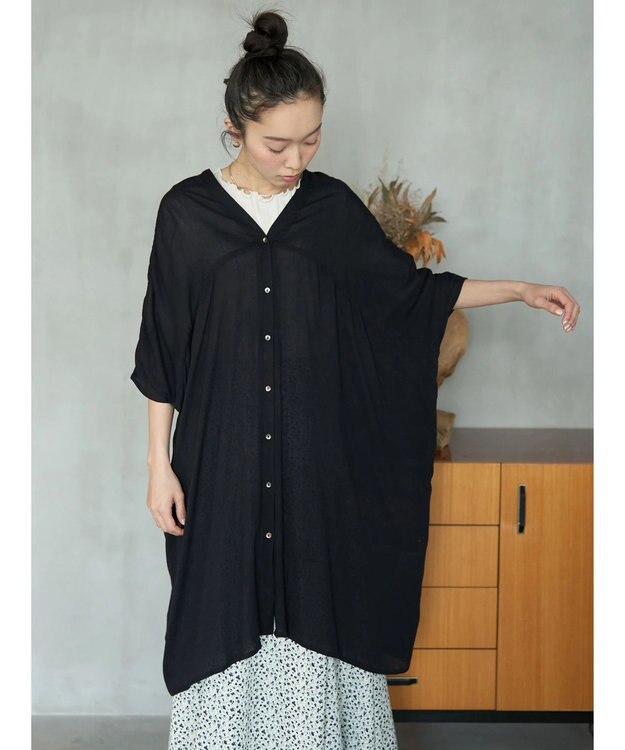 earth music&ecology レーヨンビッグシャツチュニック Black