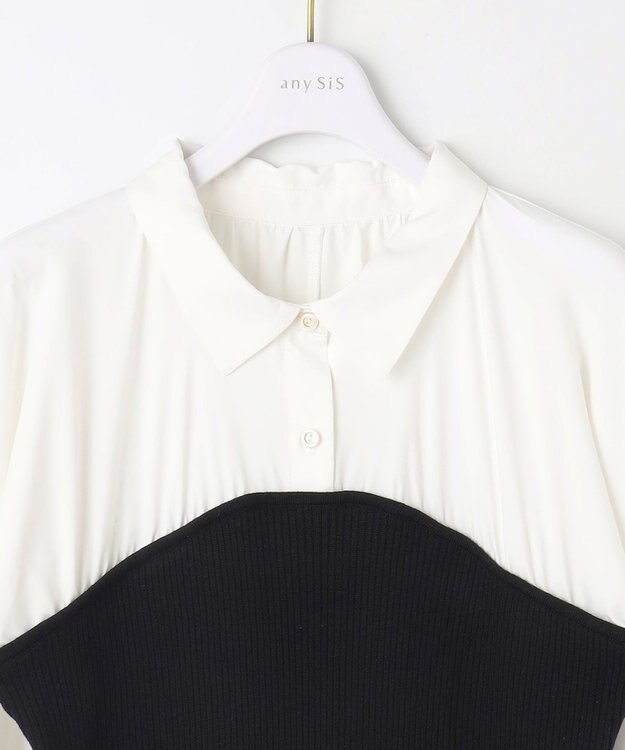 ANY SIS S 【全方位 好印象】シャツコンビリブニット ワンピース ブラック