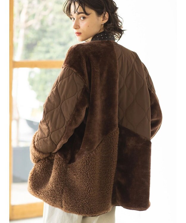 AMERICAN HOLIC キルポカボアＭｉｘキルティングコート Brown