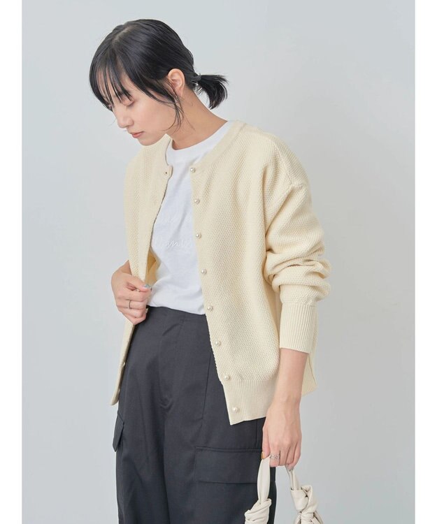 Green Parks ２ｗａｙ　パール釦ニットプルオーバー Ivory