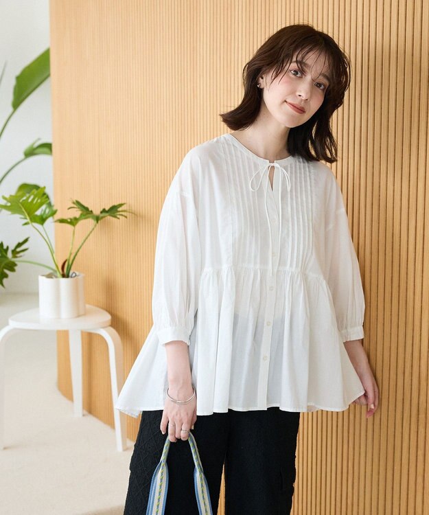 Green Parks ピンタックブラウス White