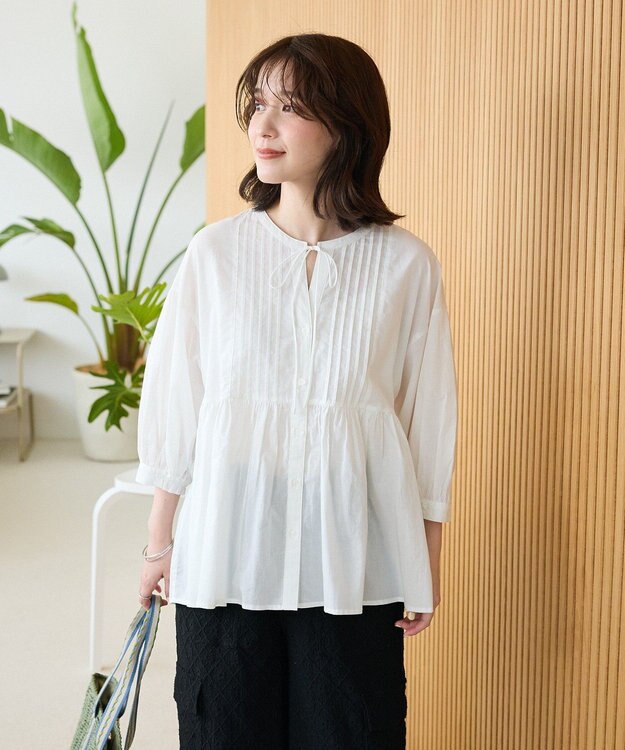 Green Parks ピンタックブラウス White