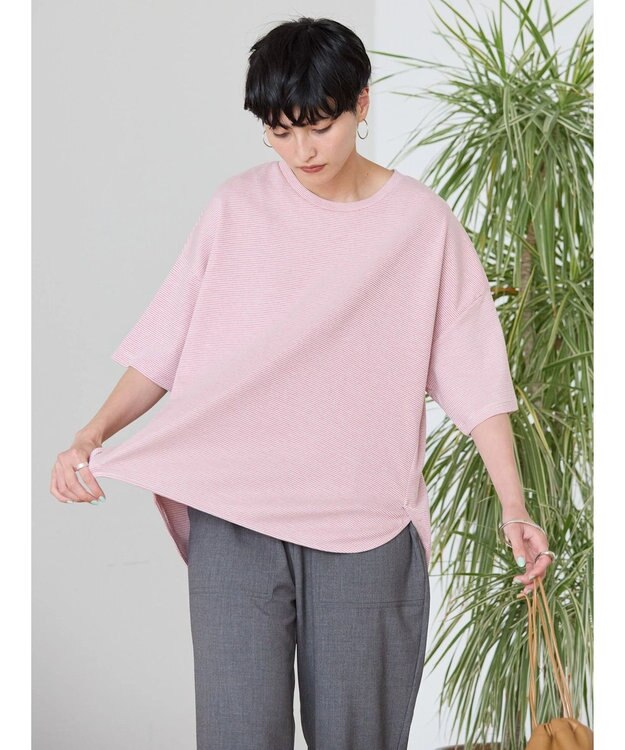 AMERICAN HOLIC 接触冷感裾ラウンドカットプルオーバー Border Pink