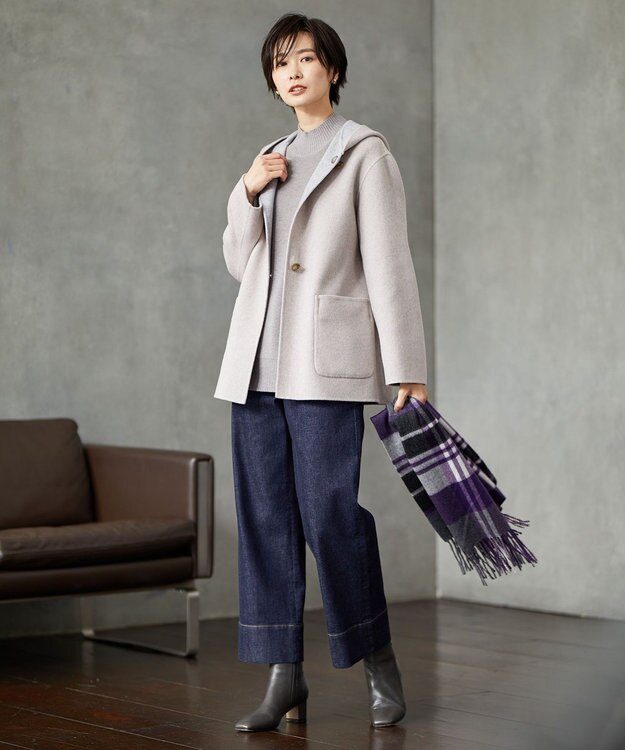 J.PRESS LADIES 【洗える】SEMI WORSTED ハイネック ニット ブラウン系