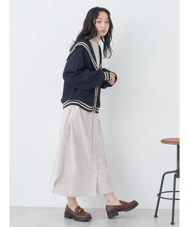 earth music&ecology セーラーニットカーディガン Navy