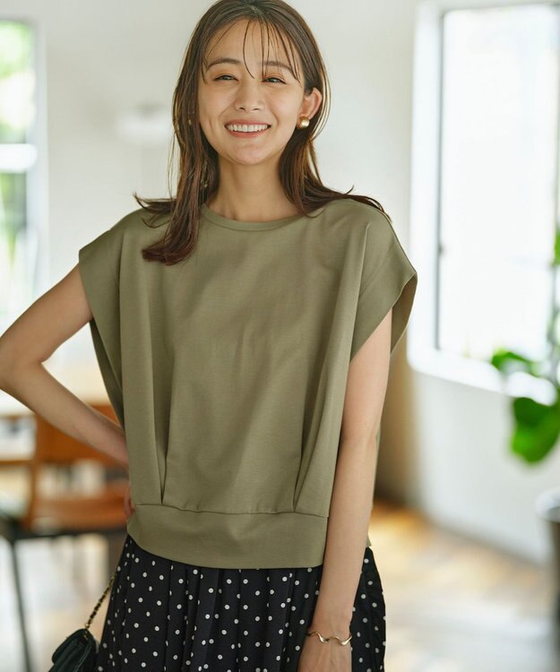 組曲 L 【WEB限定】コンシャスジャージーフレンチスリーブカットソー オリーブ系