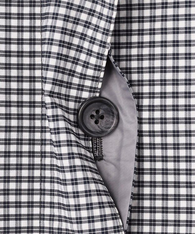 J.PRESS LADIES Lightストレッチチェック スタンドカラー コート ダークネイビーギンガム系