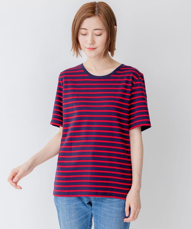 23区 【洗える】Armor-lux スムース 半袖 カットソー レッド×ネイビーボーダー
