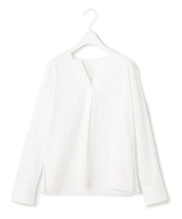 ICB L 【洗える】 ブラウスライクジャージー ヘンリーネックカットソー オフホワイト系