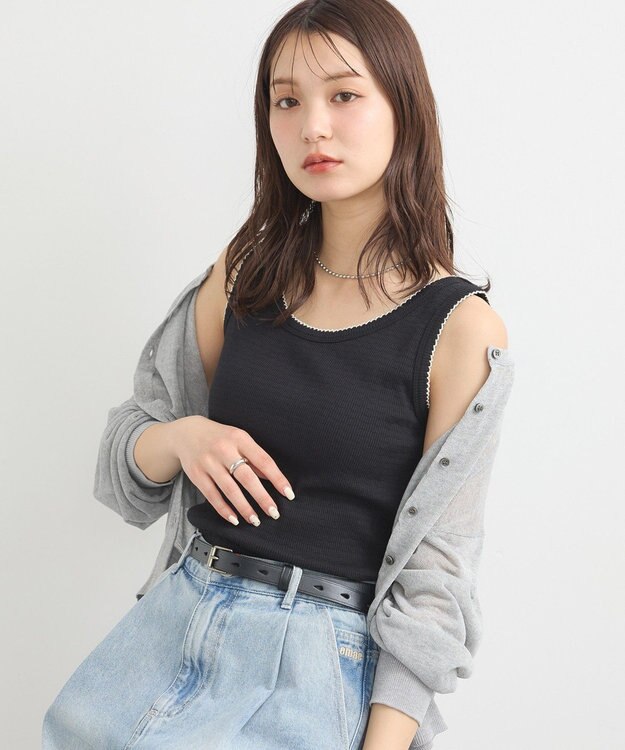 earth music&ecology ピコトリミングタンクトップ Black