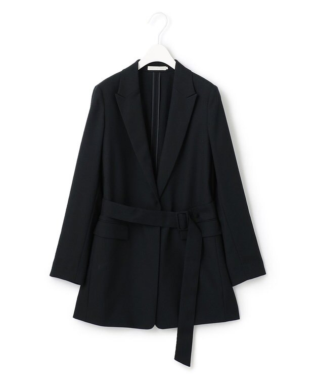 ICB 【洗える】 ウールマットウース ベルト付きジャケット ブラック系