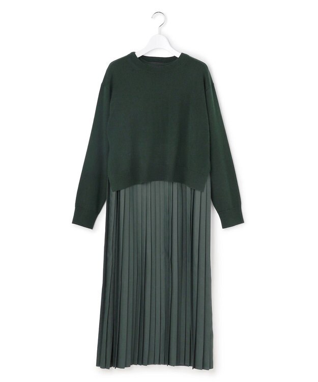 23区 L ニットセットアップ プリーツコンビ ワンピース ダークグリーン系