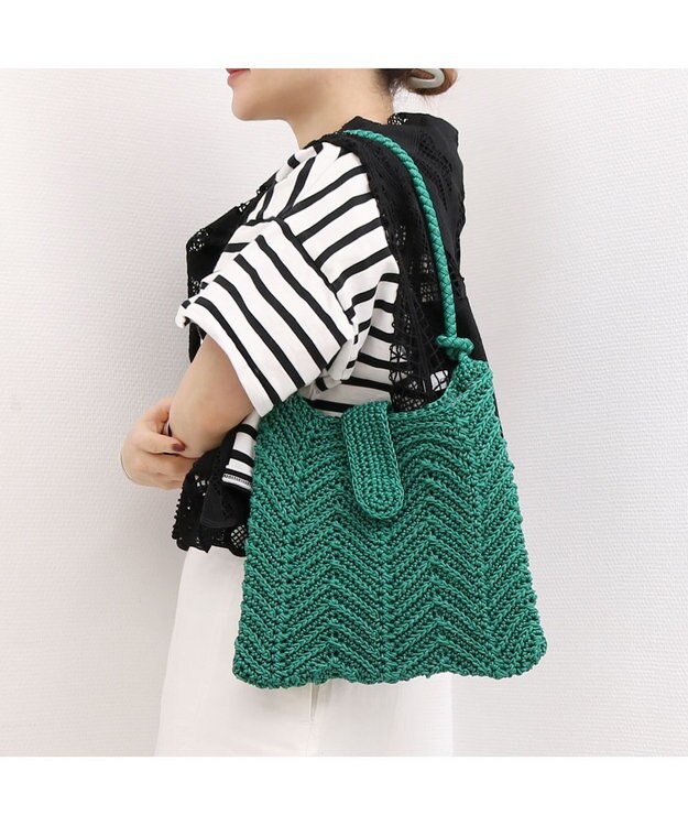 UNBILLION カシュカシュ cachecache / 山波編みトート カゴバッグ グリーン