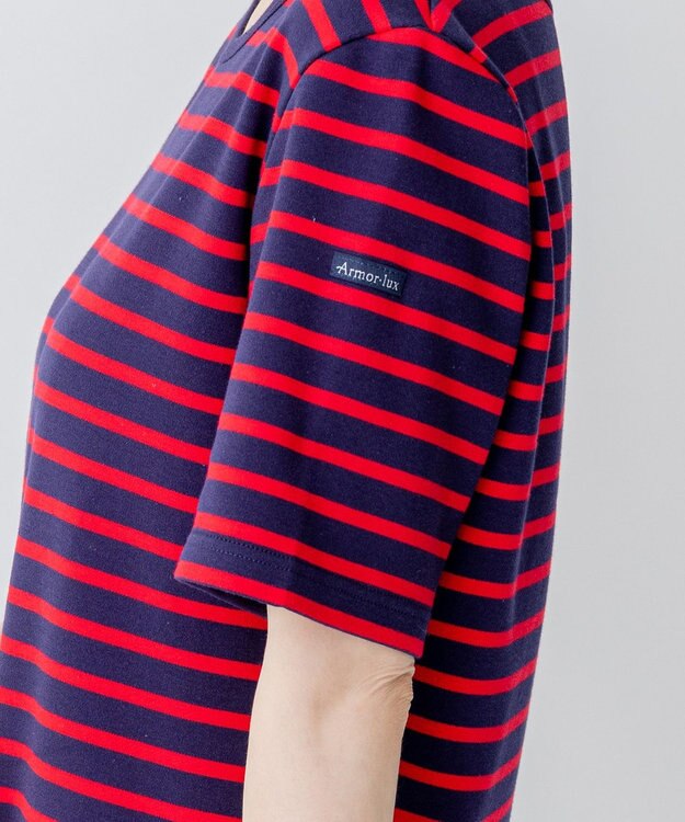 23区 【洗える】Armor-lux スムース 半袖 カットソー レッド×ネイビーボーダー