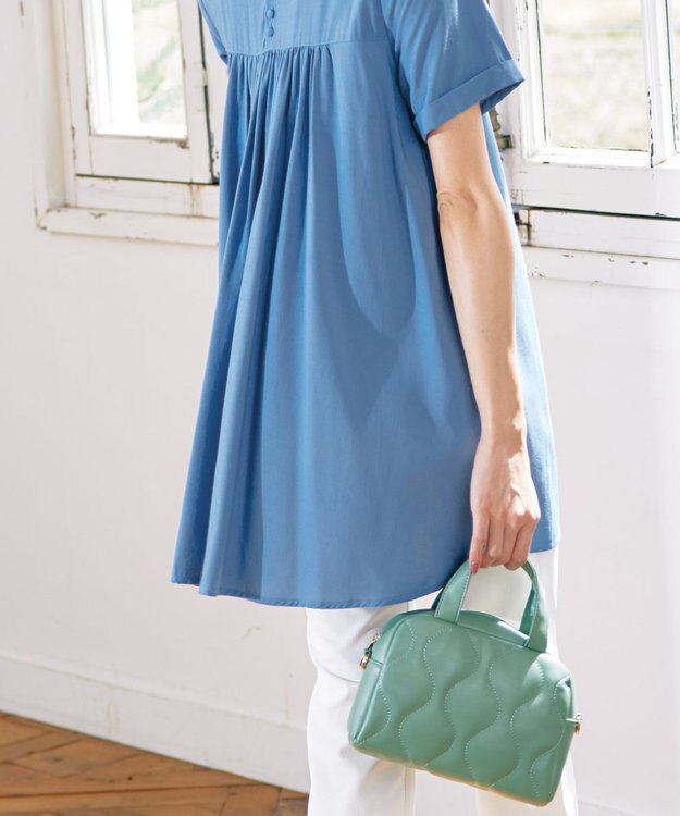 Tiaclasse 【洗える】バックギャザーフレアチュニックブラウス ブルー