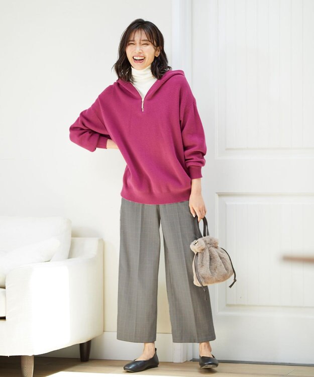 ANY 【ウエストゴム/ストレッチ/裏起毛】シークレットウォーム　ワイド ベージュ千鳥