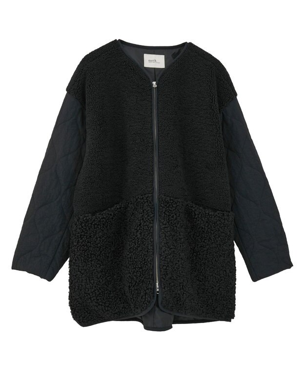 earth music&ecology ボアキルトミドルコート Black