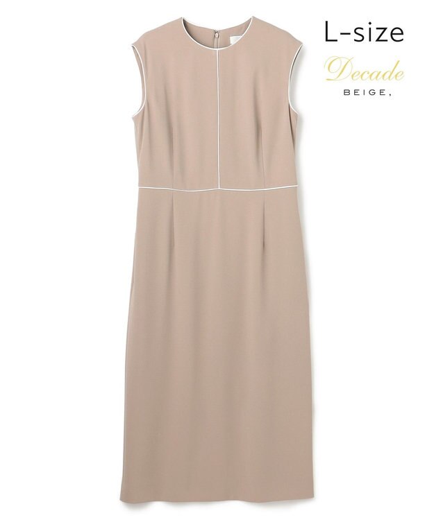 BEIGE， 【Lsize・セットアップ対応】CINDY / 配色ライン クルーネックドレス Taupe x White