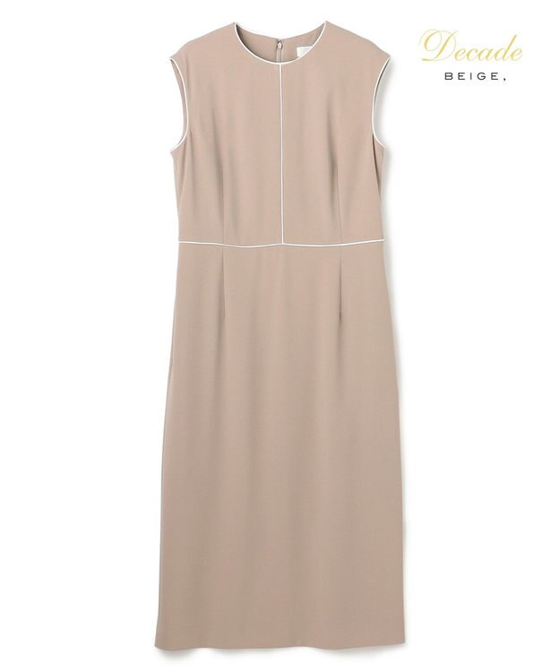 BEIGE， 【セットアップ対応】CINDY / 配色ライン クルーネックドレス Taupe x White
