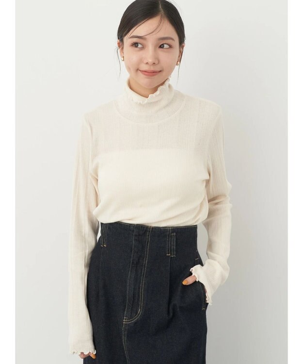 earth music&ecology コットンシアータートルネックプルオーバー Ivory