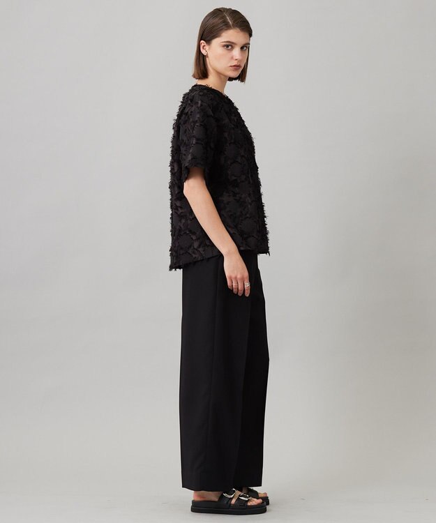 ICB 【洗える】 ヘアリーシアージャカード ブラウス ブラック系