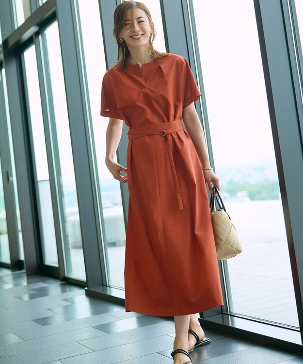 23区 【一部店舗限定/UVカット/洗える】タイプライター サック風 ワンピース テラコッタ系