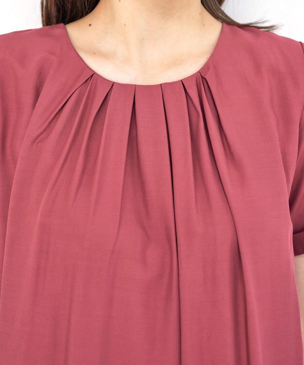 Tiaclasse 【洗える】バックギャザーフレアチュニックブラウス ピンク