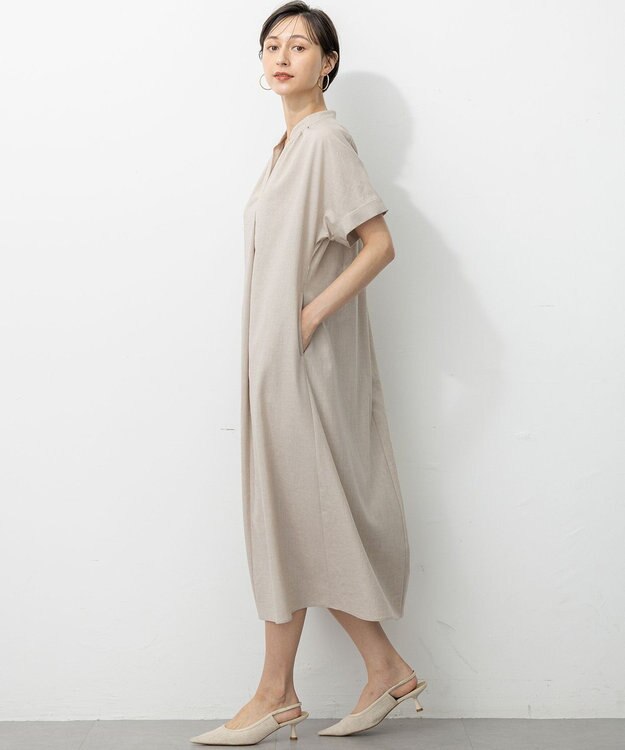 23区 L 【洗える】トリアセスラブストレッチ ワンピース ベージュ系