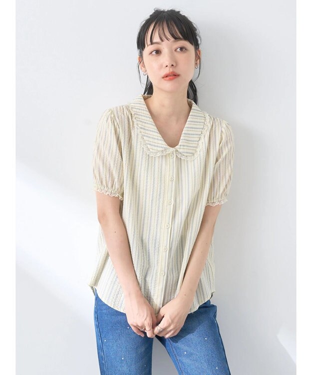 earth music&ecology ミニパフショートスリーブブラウス Sax