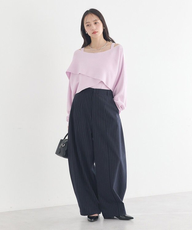 earth music&ecology バルーンパンツ Stripe Navy