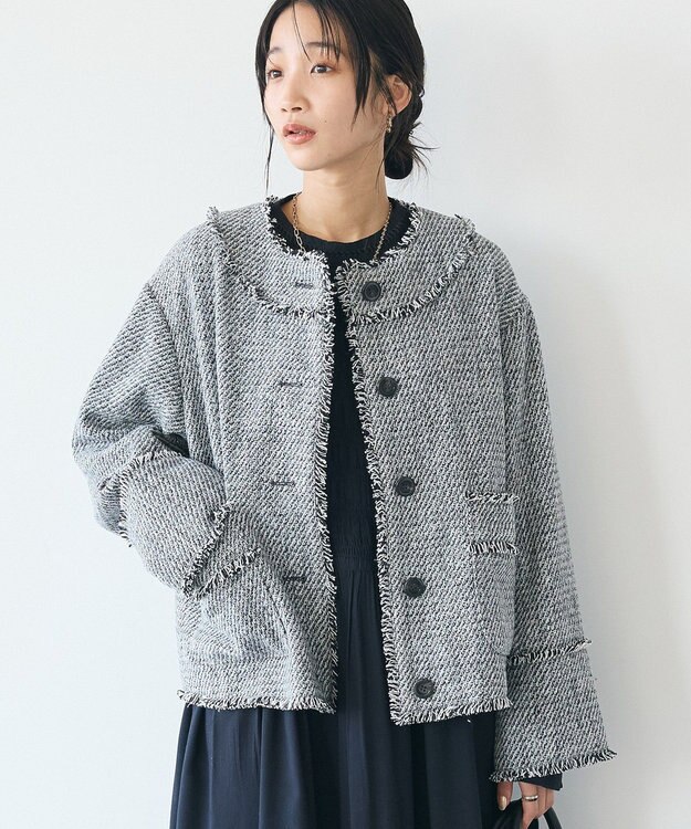 CRAFT STANDARD BOUTIQUE ツイードフリンジジャケット Gray