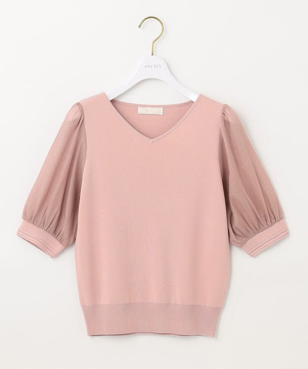 ANY SIS L 【洗える】シアースリーブコンビ ニット シェルピンク